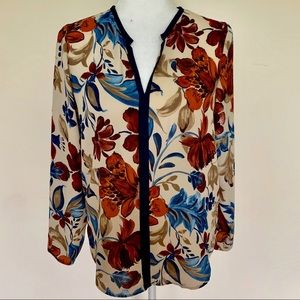 Zara Basic Cream Floral Long Sleeve Blouse